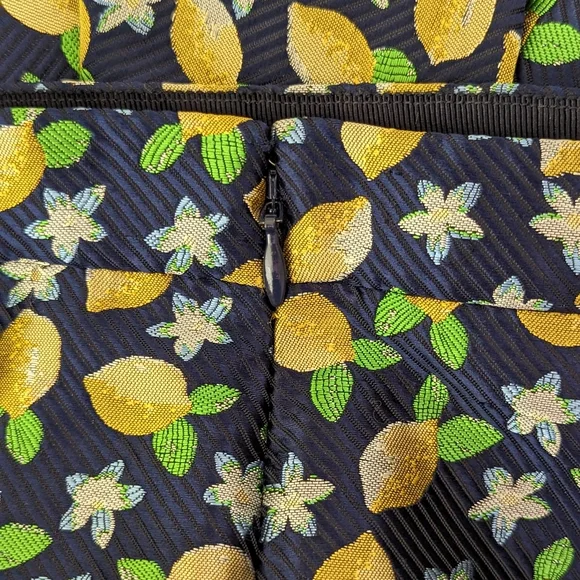 J crew lemon print trumpet skirt blue yellow fitted size XS 0 - Picture 5 of 7